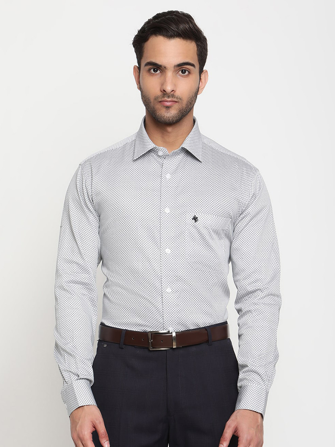 

Cantabil Men Black Original Micro Checks Semi Sheer Printed Formal Shirt