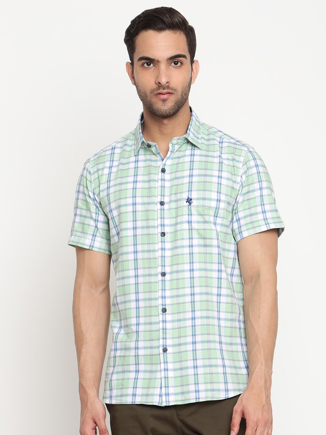

Cantabil Men Green & White Original Checked Casual Shirt