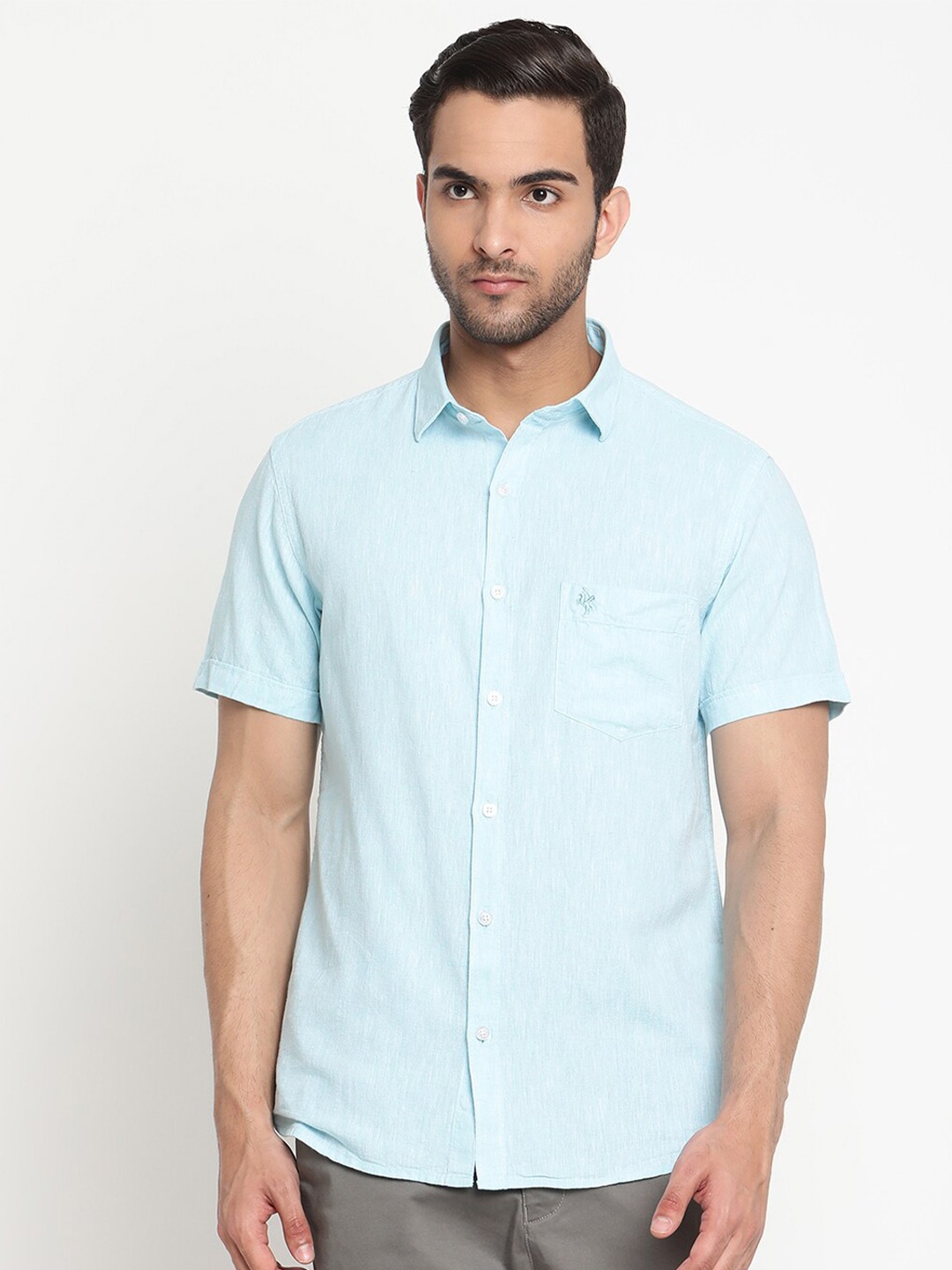 

Cantabil Men Turquoise Blue Original Cotton Casual Shirt