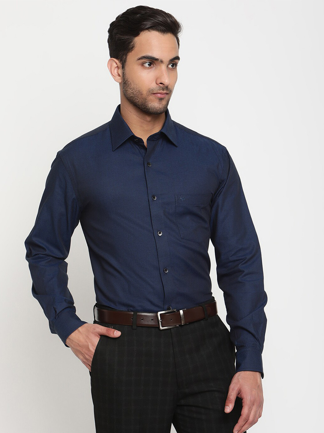 

Cantabil Men Navy Blue Solid Original Party Shirt