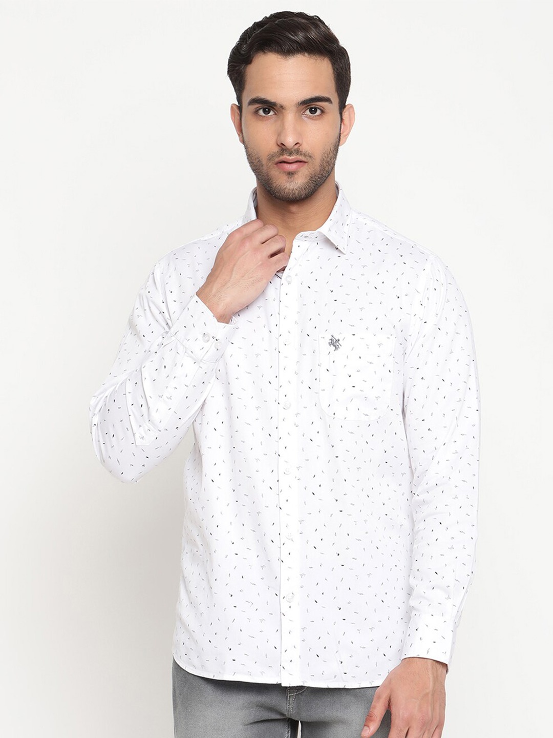 

Cantabil Men White Original Semi Sheer Printed Casual Shirt