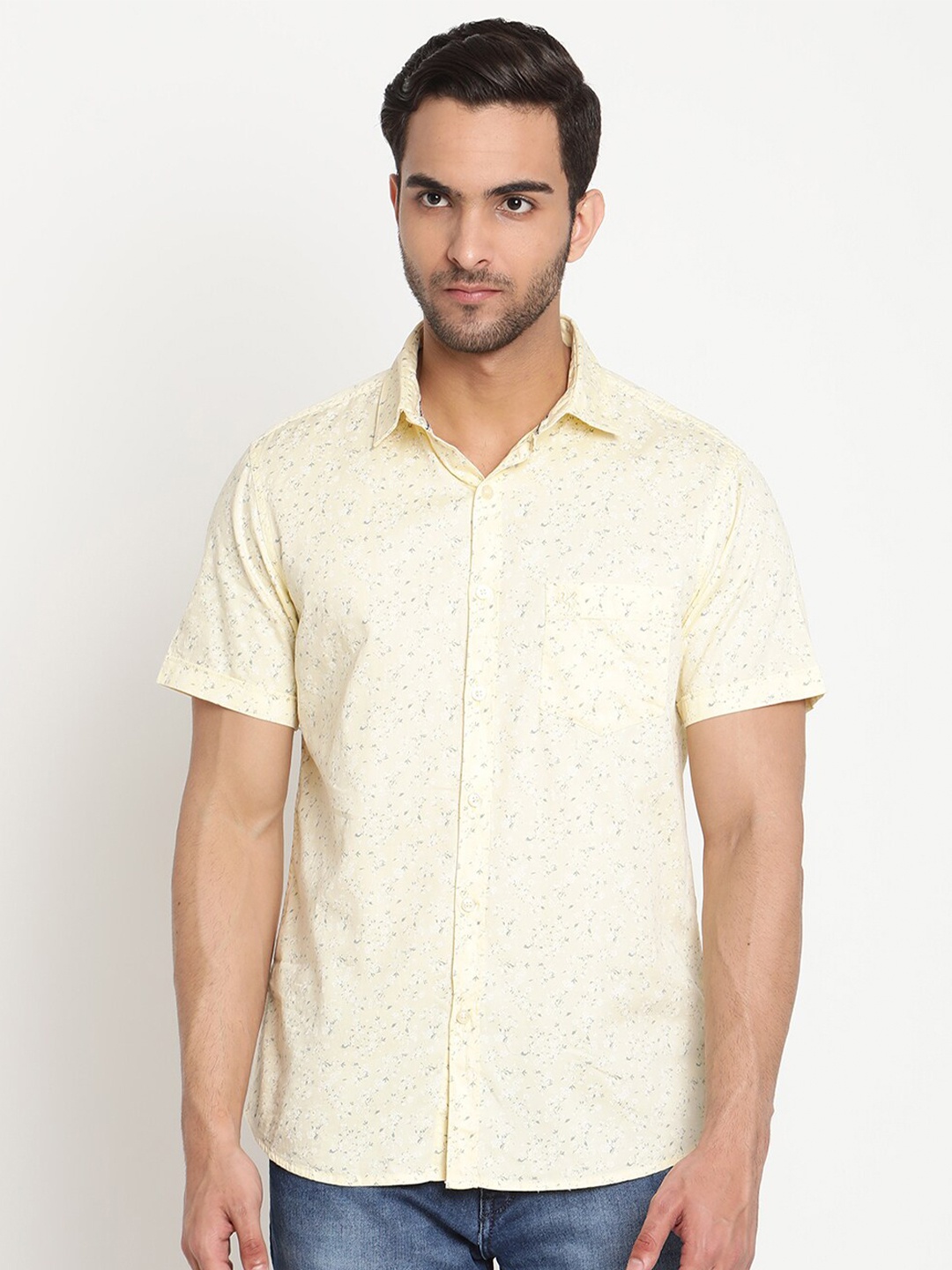 

Cantabil Men Peach-Coloured Original Printed Cotton Casual Shirt