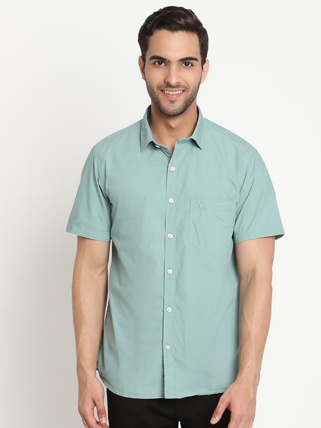 

Cantabil Men Green Original Micro Checks Semi Sheer Checked Casual Shirt