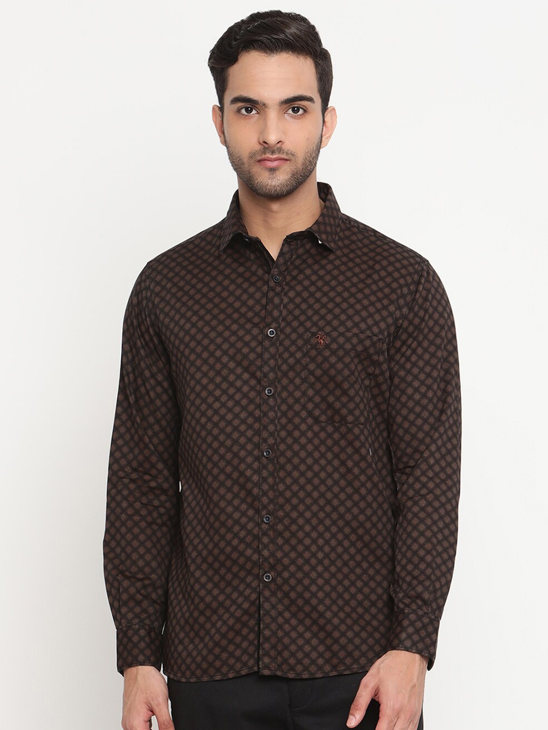 

Cantabil Men Black Original Semi Sheer Printed Casual Shirt