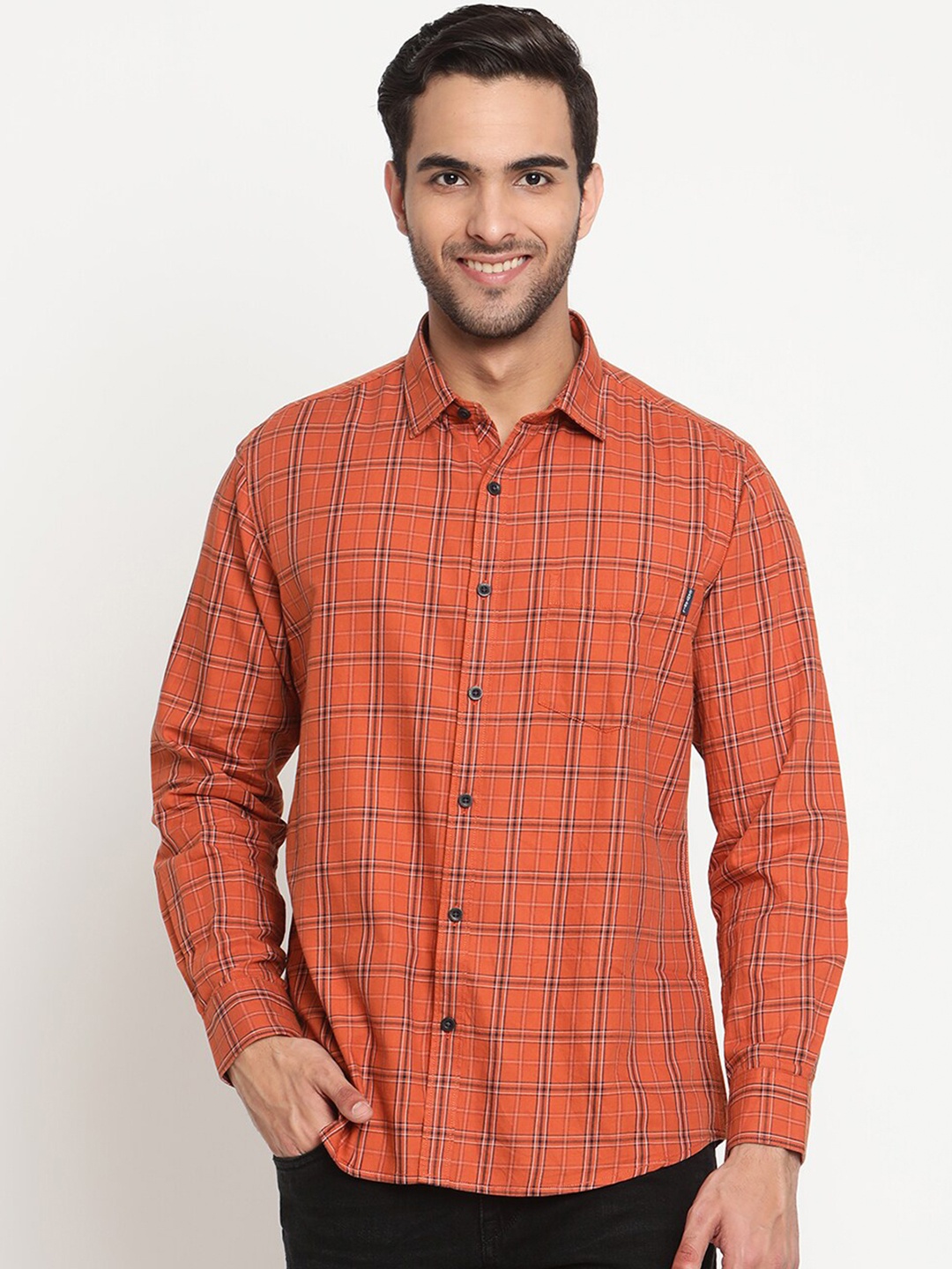 

Cantabil Men Brown & White Original Checked Cotton Casual Shirt