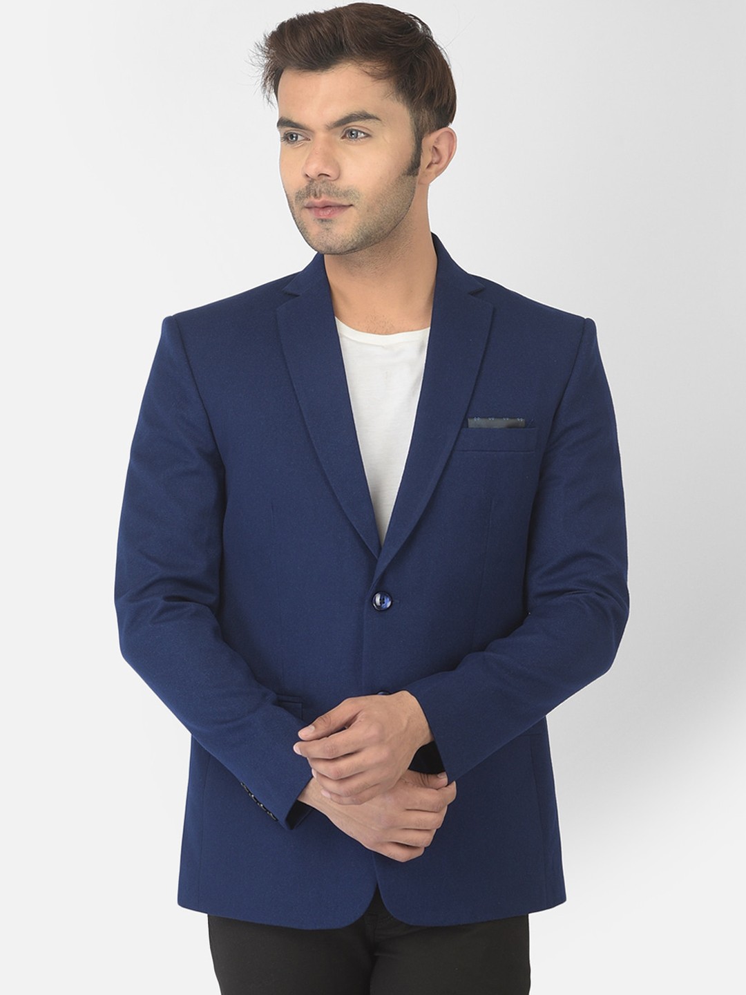 

Canary London Men Navy Blue Solid Slim-Fit Single Breasted Woolen Blazer