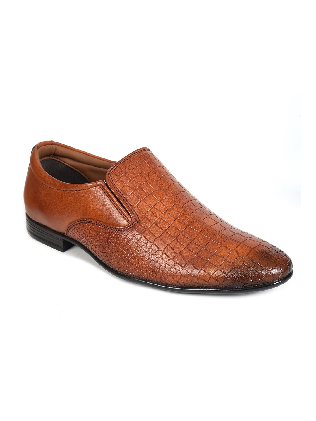 

Ajanta Men Brown Textured Formal Slip-On Shoes