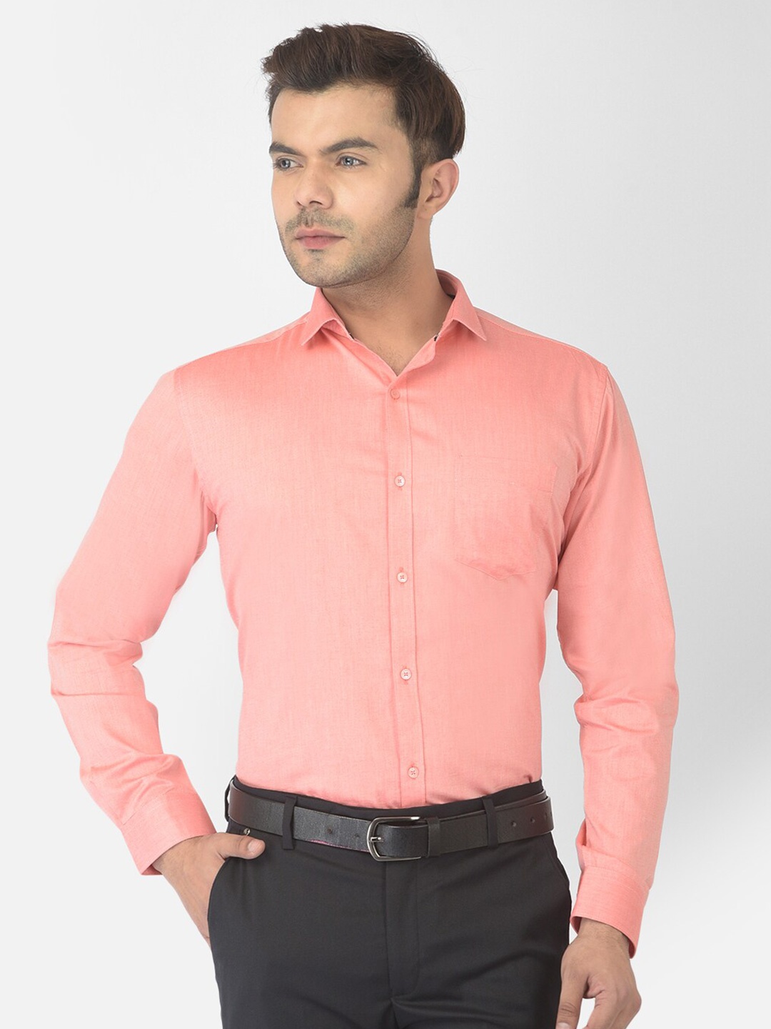 

Canary London Men Peach-Coloured Smart Slim Fit Cotton Formal Shirt