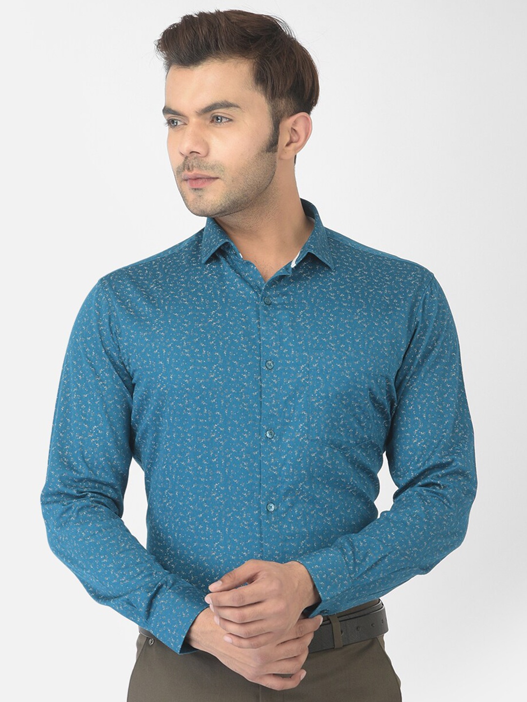 

Canary London Men Teal Smart Slim Fit Printed Cotton Semiformal Shirt