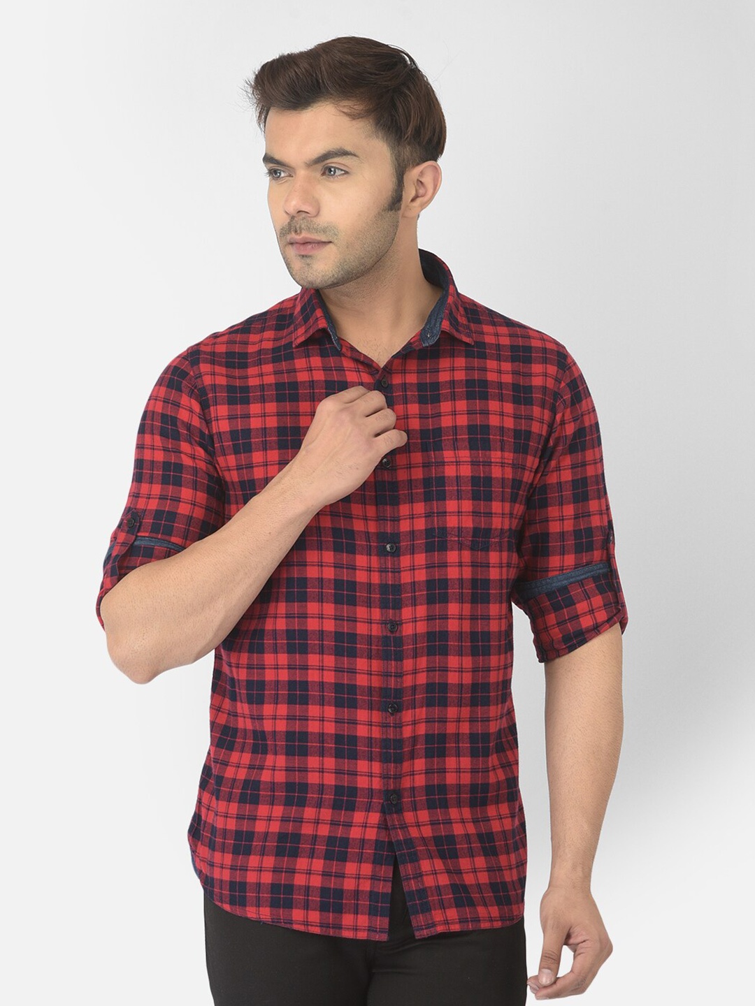 

Canary London Men Red Smart Slim Fit Tartan Checked Cotton Casual Shirt