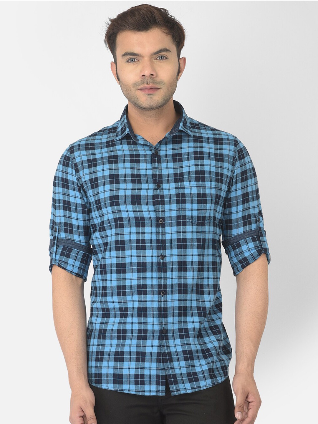 

Canary London Men Blue Smart Slim Fit Tartan Checked Cotton Casual Shirt