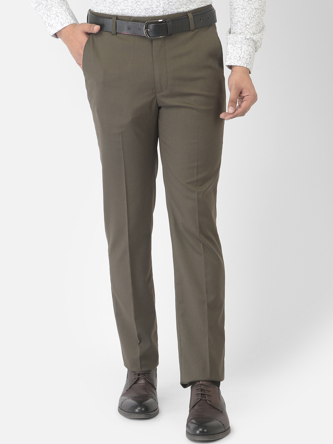 

Canary London Men Olive Green Solid Smart Slim Fit Wrinkle Free Formal Trousers