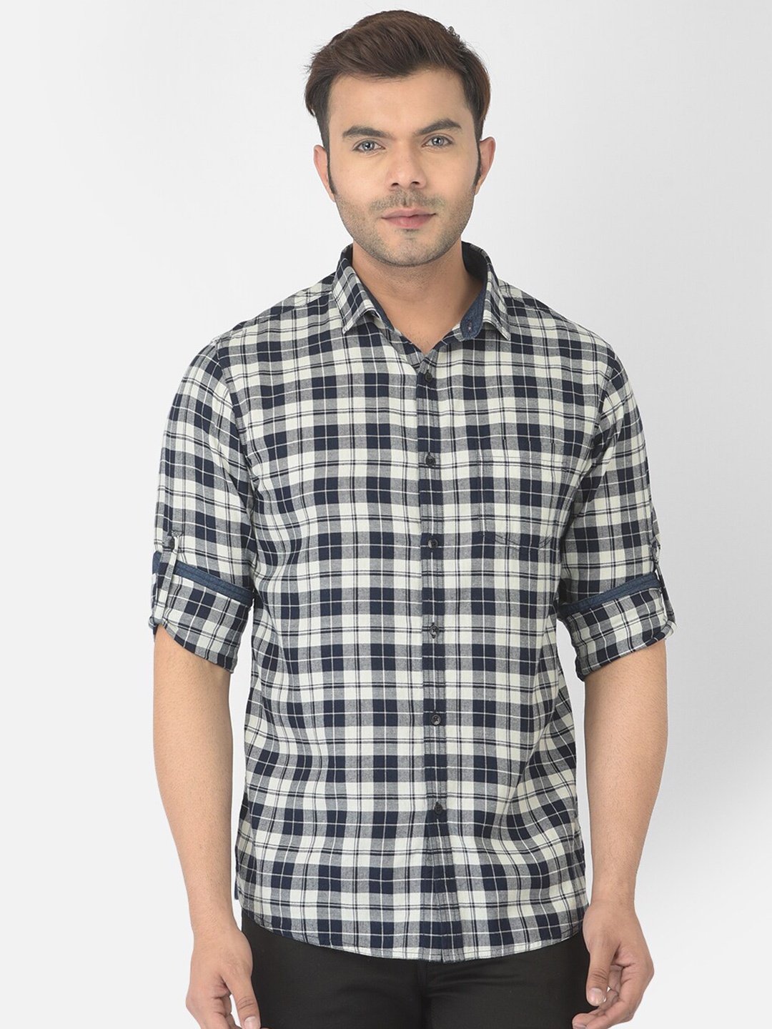 

Canary London Men White Tartan Checks Checked Smart Slim Fit Cotton Casual Shirt