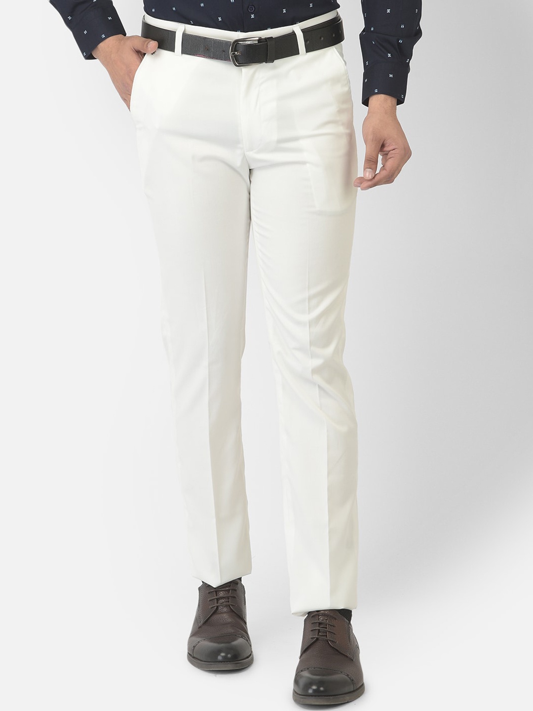 

Canary London Men Off-White Smart Slim Fit Wrinkle Free Twill Formal Trousers