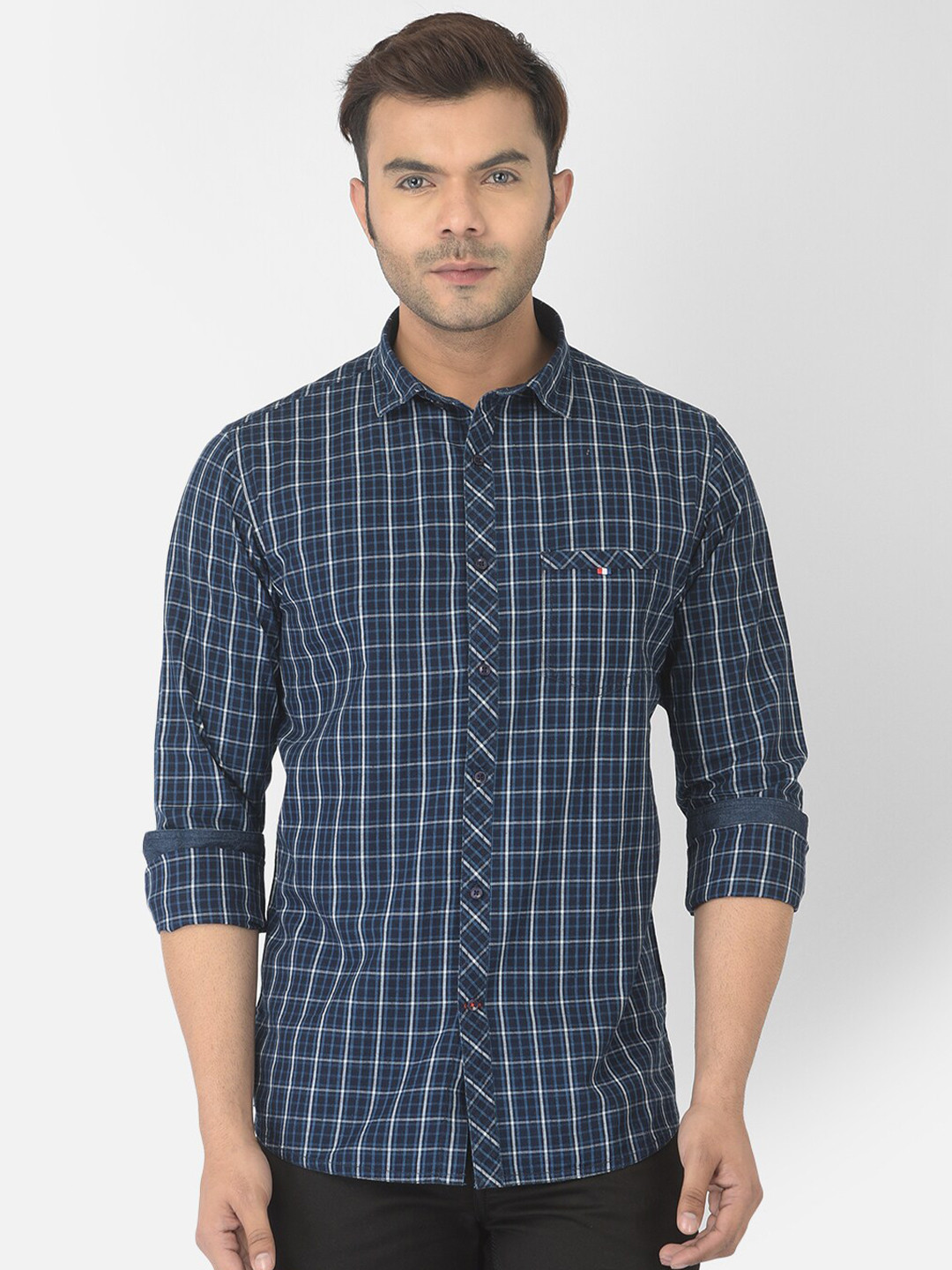 

Canary London Men Blue Smart Slim Fit Checked Casual Shirt
