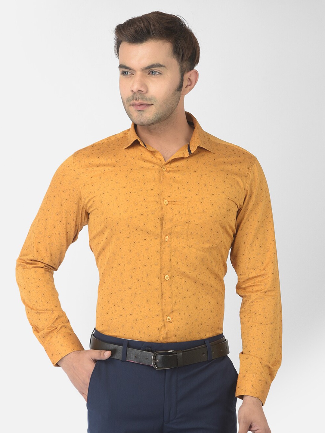 

Canary London Men Mustard Smart Slim Fit Printed Casual Shirt