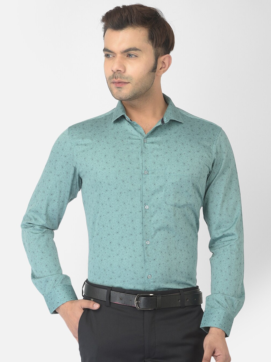 

Canary London Men Sea Green Smart Slim Fit Floral Printed Casual Shirt