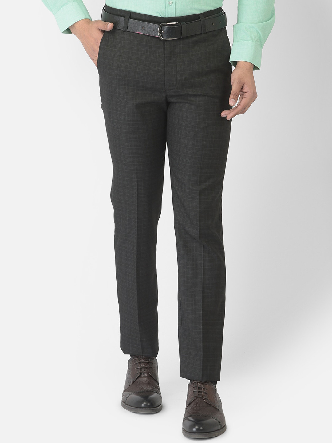 

Canary London Men Black Checked Smart Slim Fit Wrinkle Free Trousers