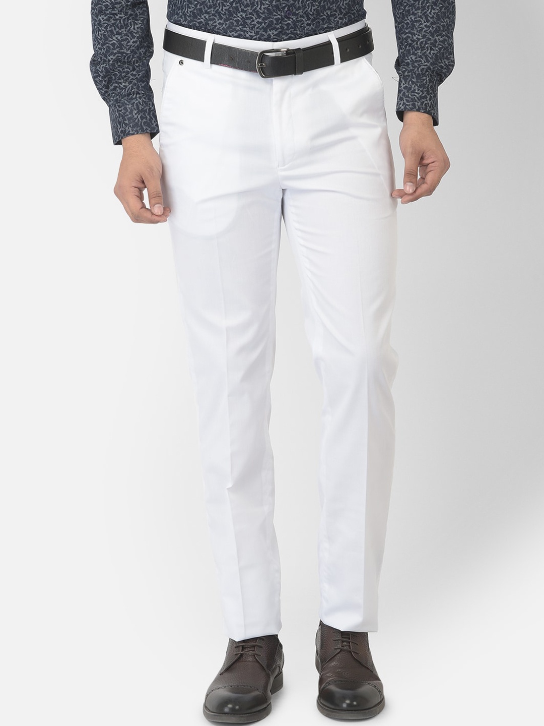 

Canary London Men White Smart Slim Fit Wrinkle Free Formal Trousers