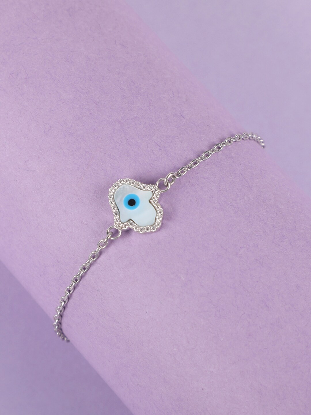 

Clara Women Silver-Toned Sterling Silver Cubic Zirconia Evil Eye Link Bracelet
