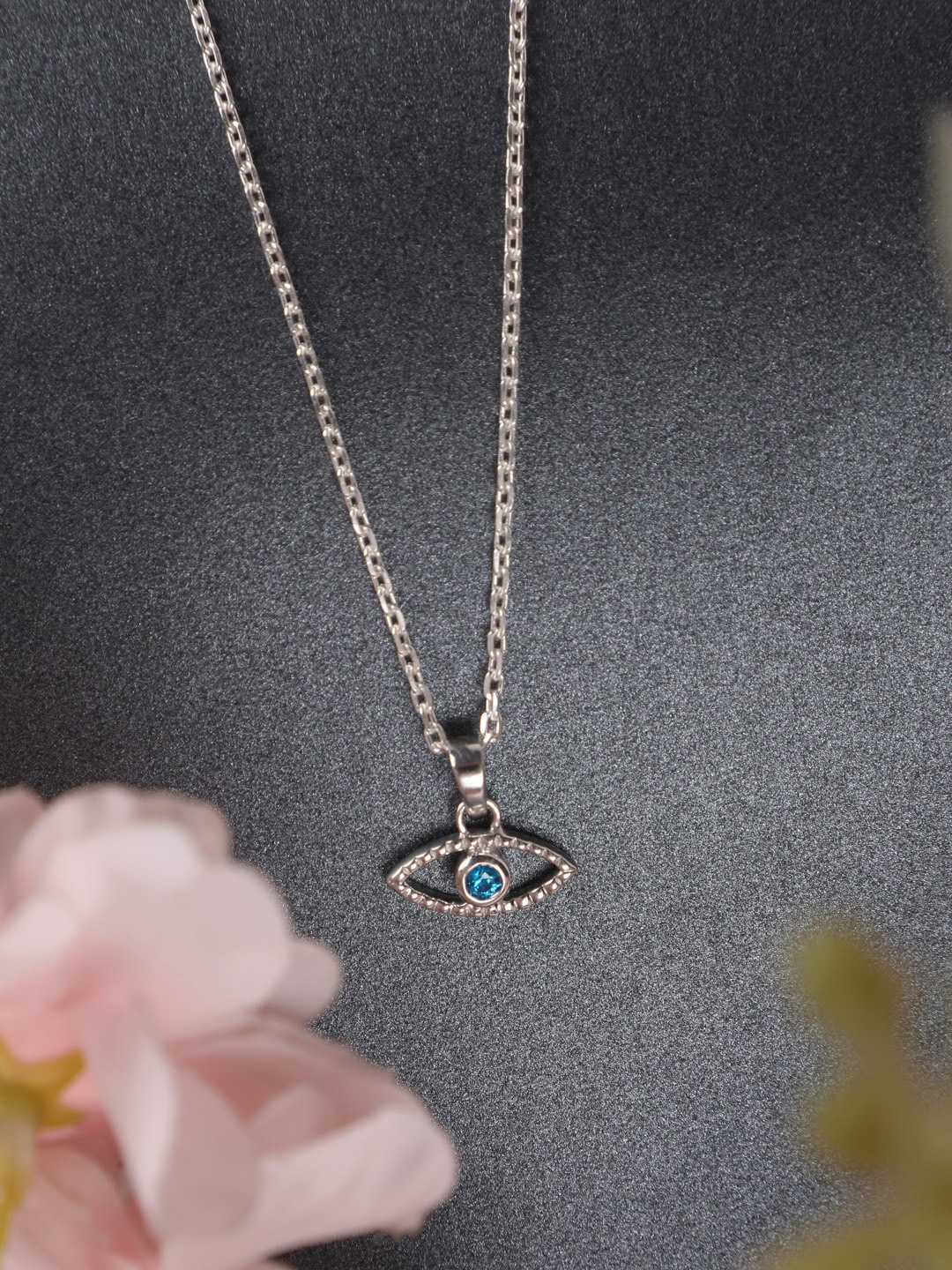 

Clara Woman Silver-Toned Rhodium-Plated CZ Stone-Studded Evil Eye Chain Pendant