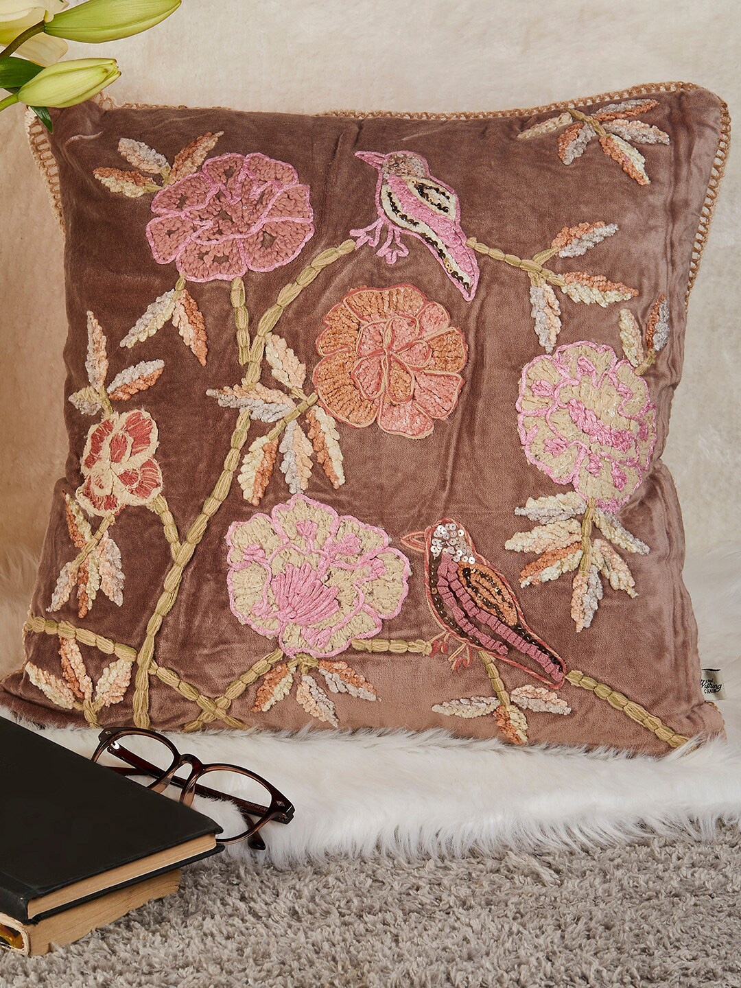 

The Wishing Chair Rose Pink Embroidered Square Cushion Covers