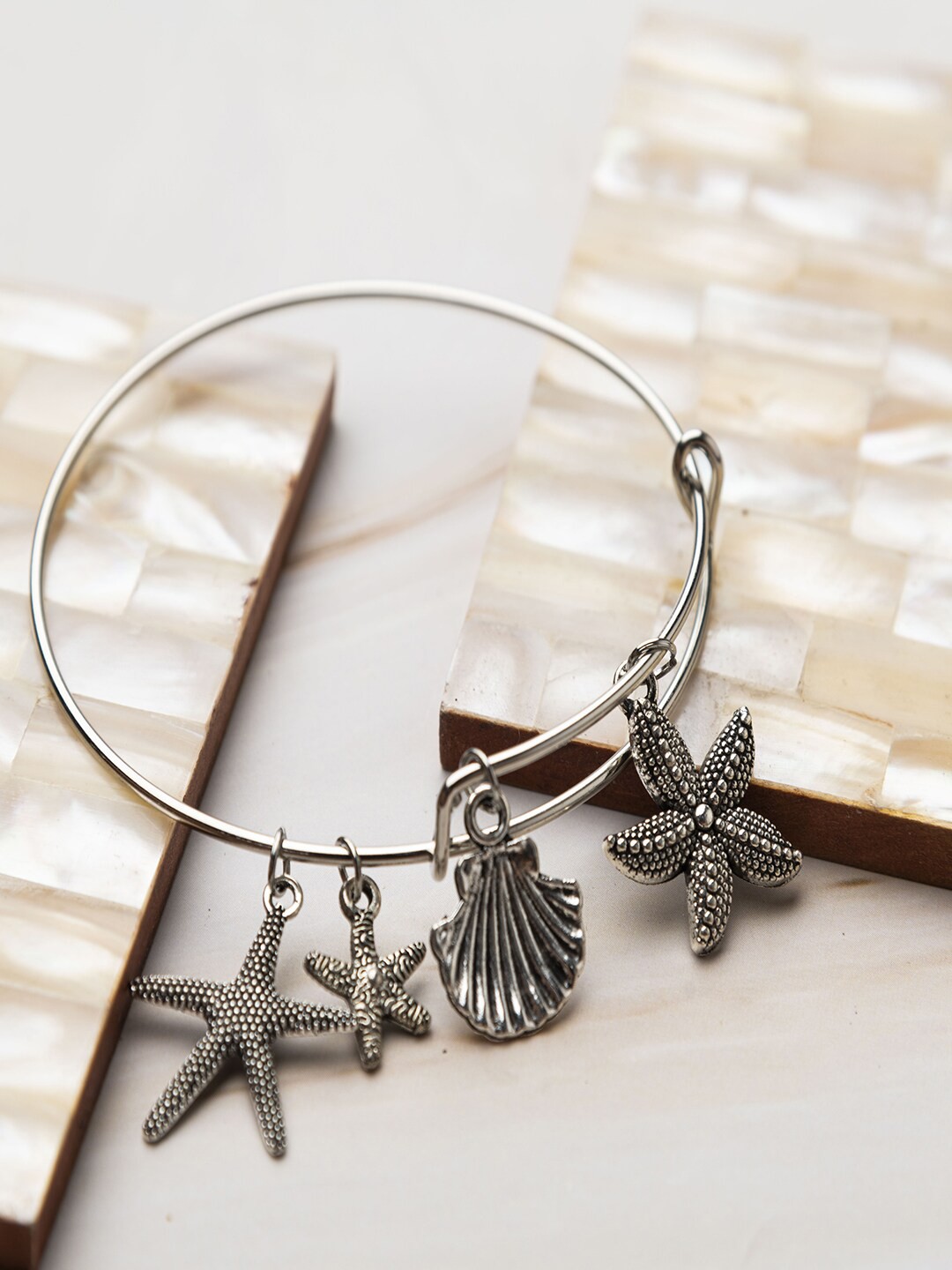 

Jewelz Women Silver-Plated Oxidised Charm Bracelet