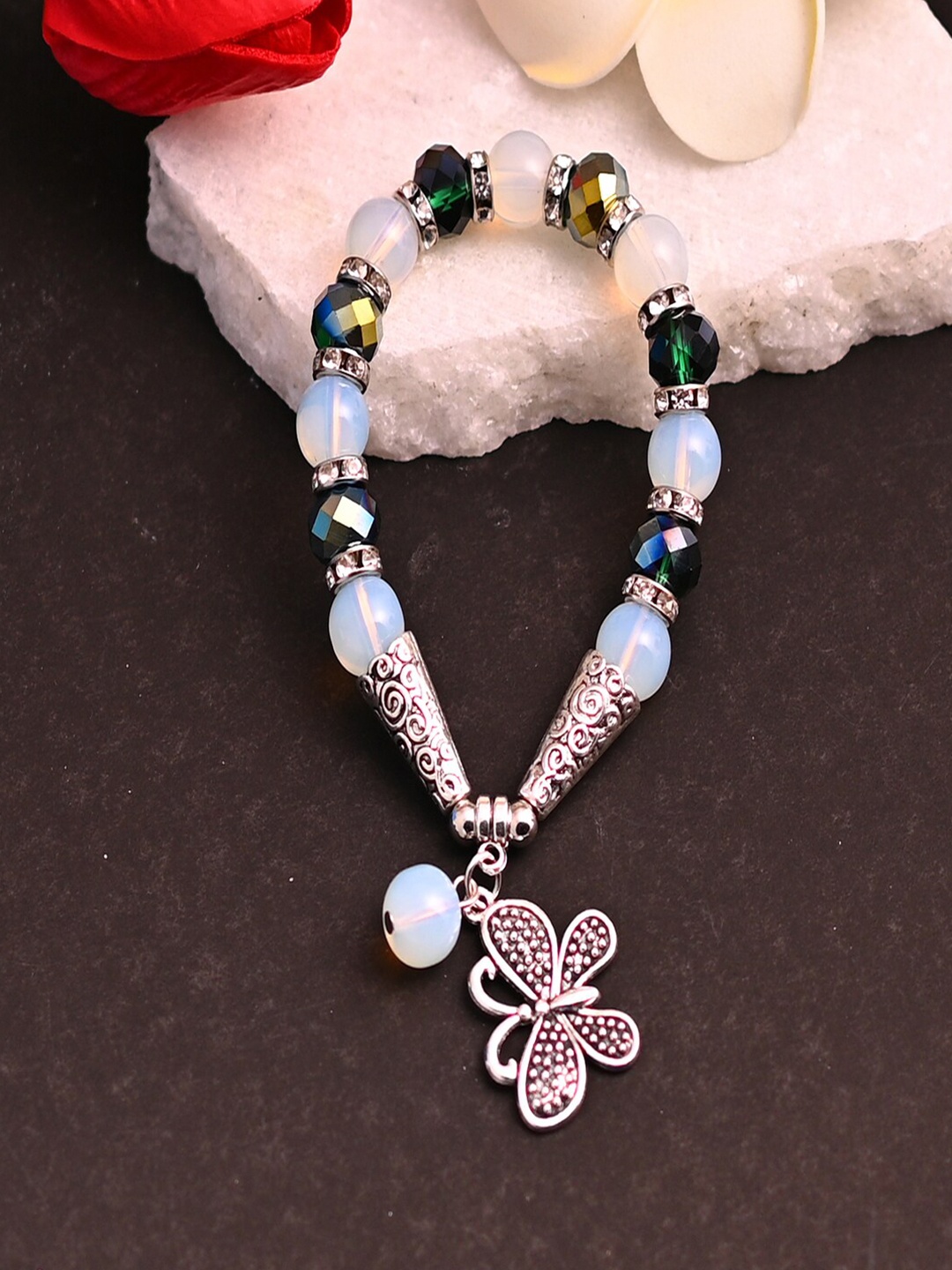 

Jewelz Women Silver-Plated Stone Studded Butterfly Shape Bracelet