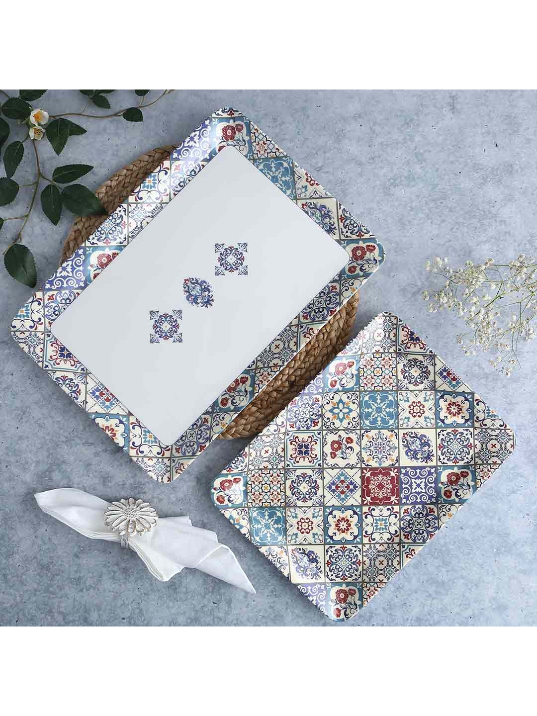 

Wonderchef Set Of 2 Blue Rectangular Serving Trays