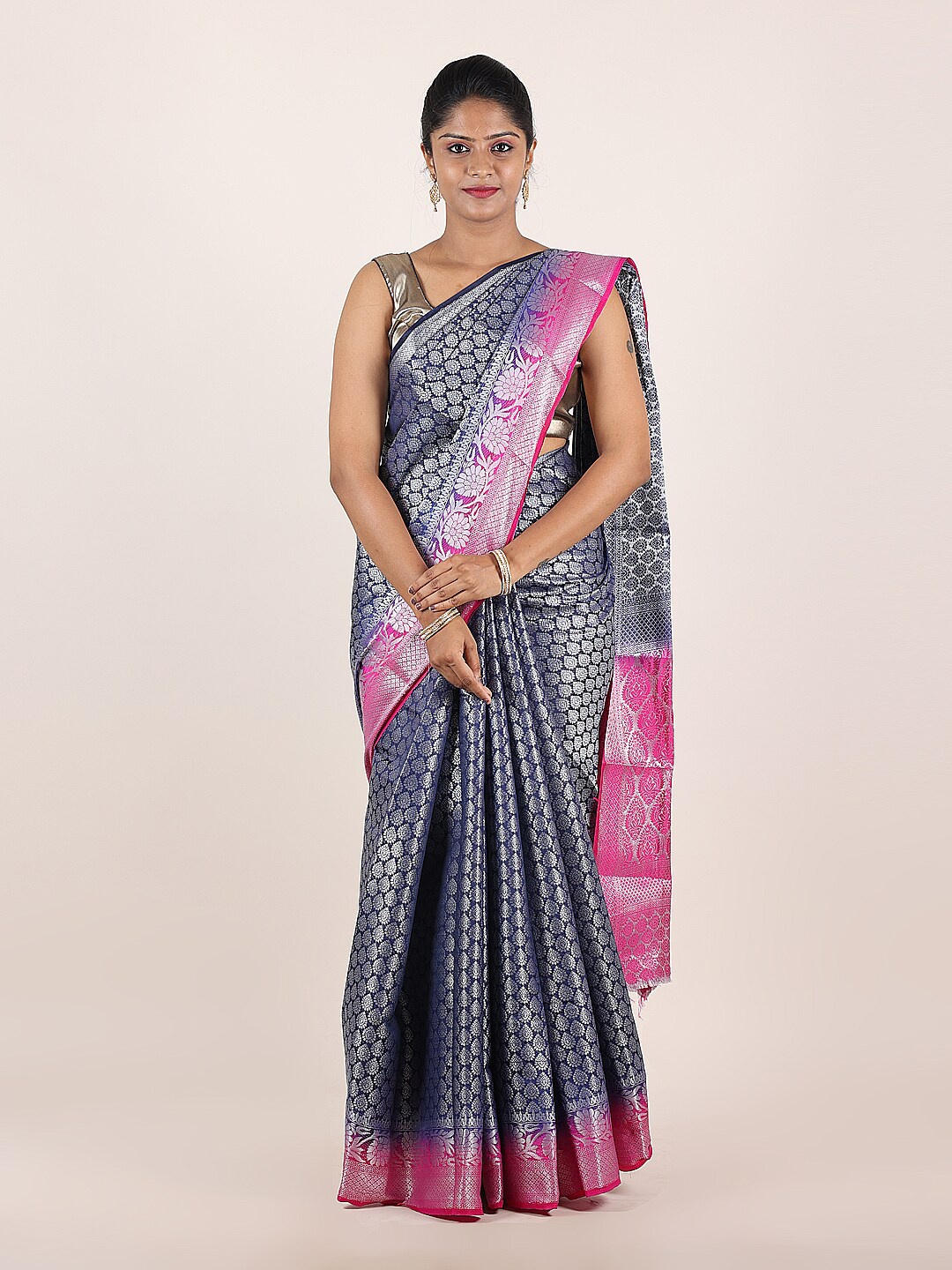 

Pothys Blue & Pink Zari Art Silk Saree