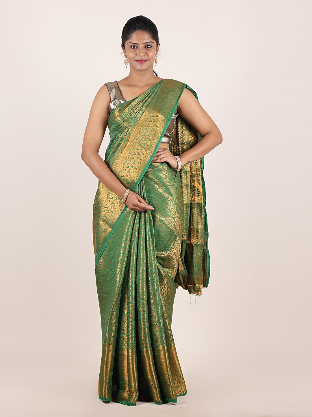 

Pothys Green & Gold-Toned Woven Design Zari Art Silk Saree