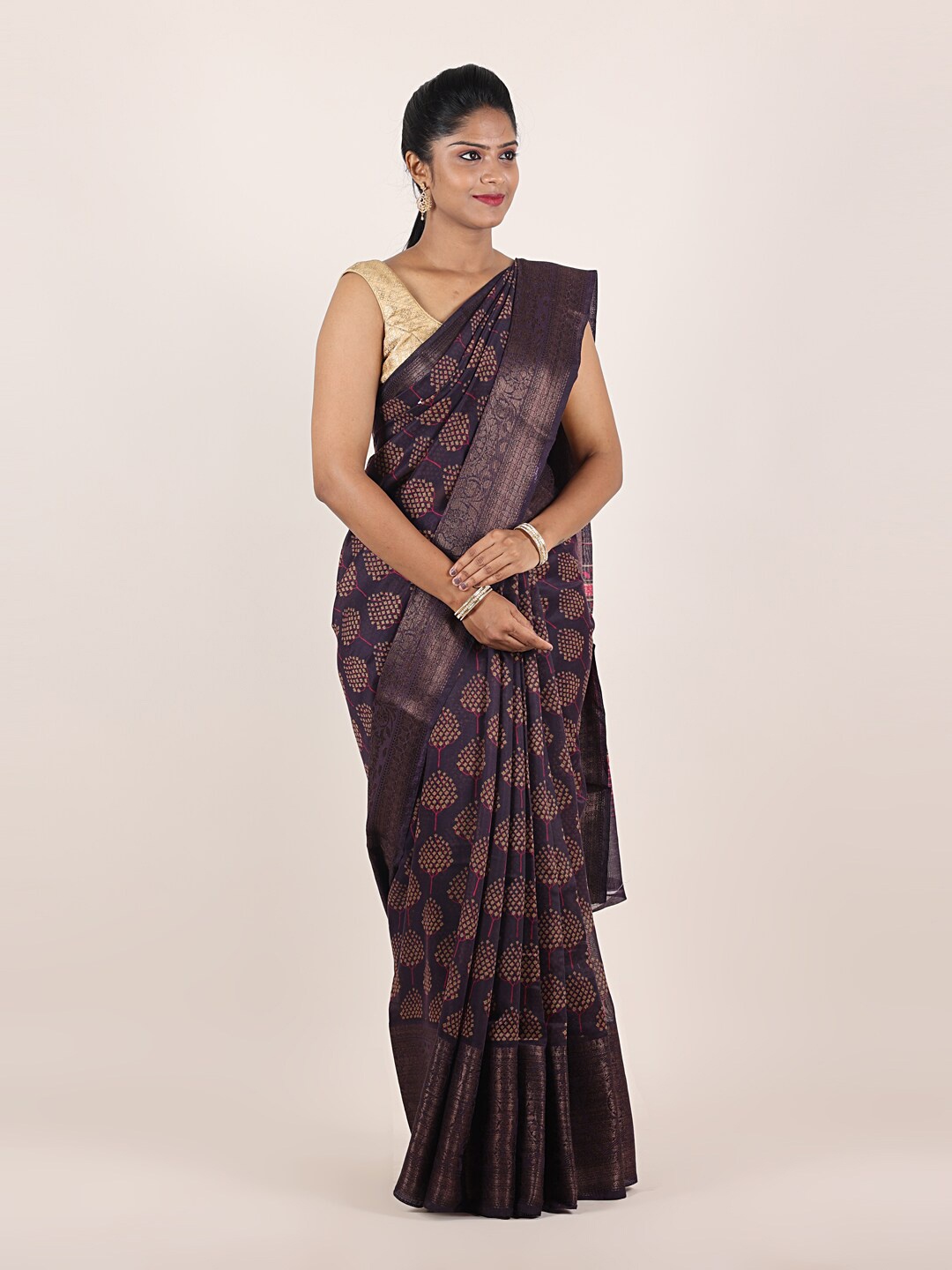 

Pothys Purple & Pink Ethnic Motifs Zari Jute Silk Saree
