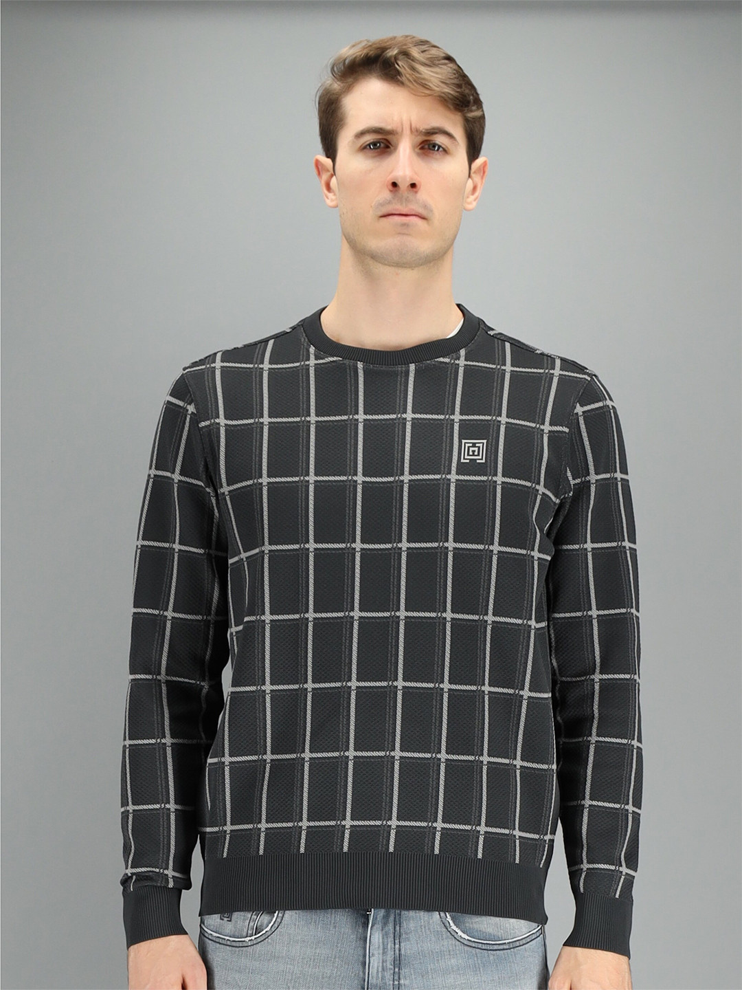 

FREESOUL Men Grey Checked Sweatshirt