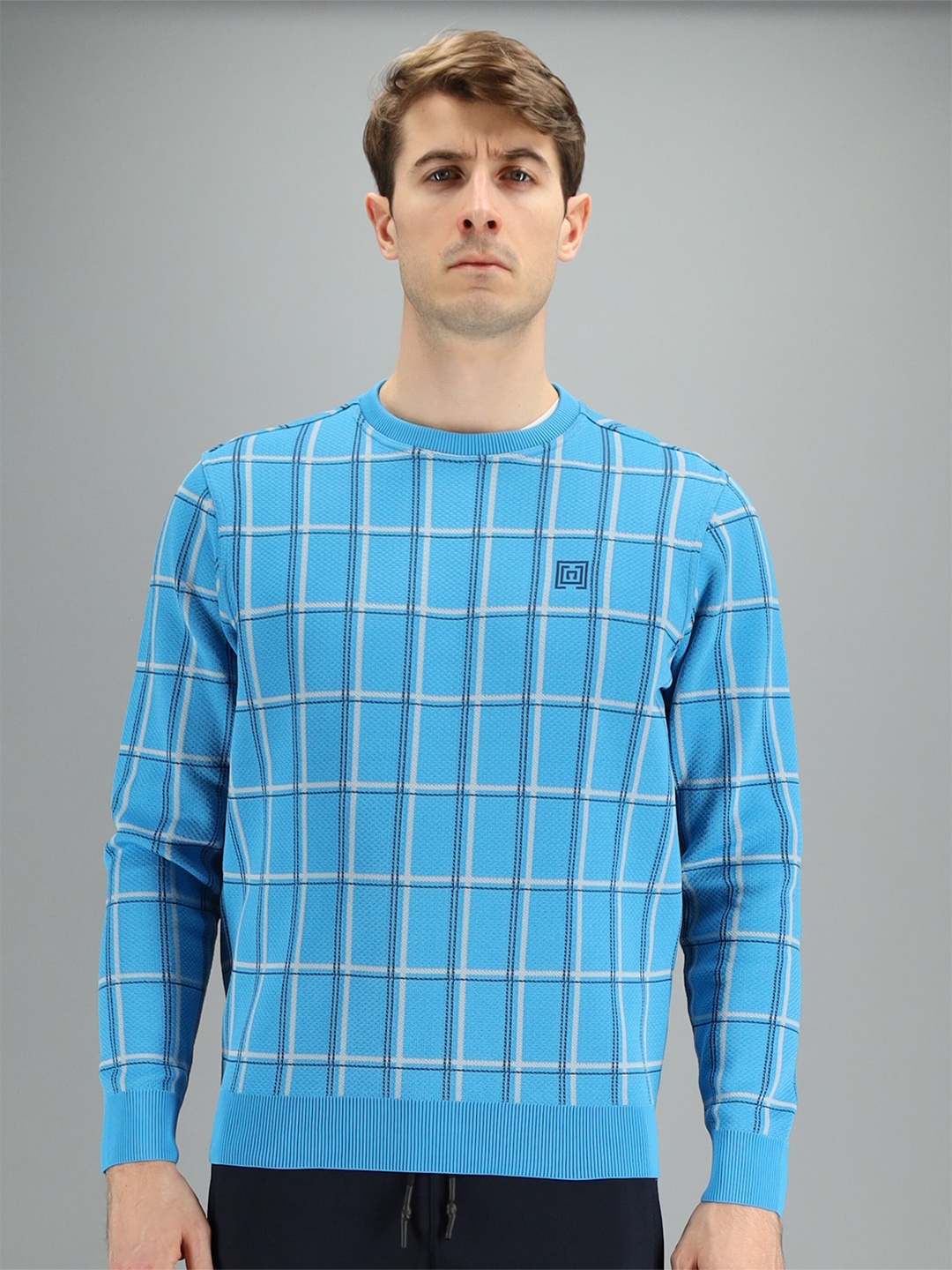 

FREESOUL Men Blue Checked Sweatshirt