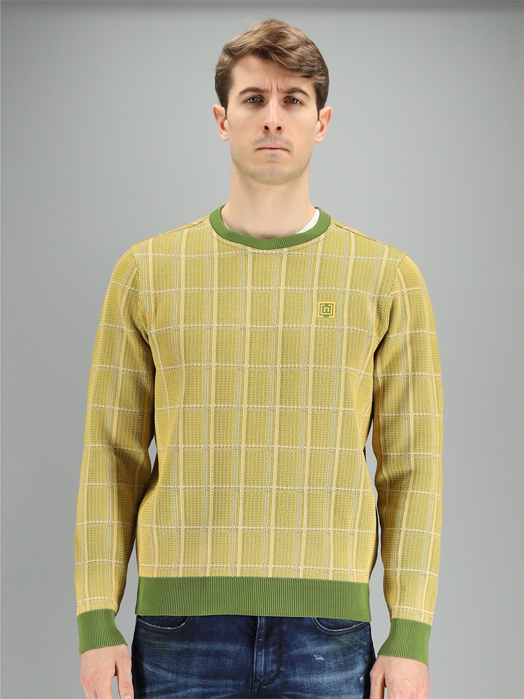 

FREESOUL Men Yellow Checked Sweatshirt