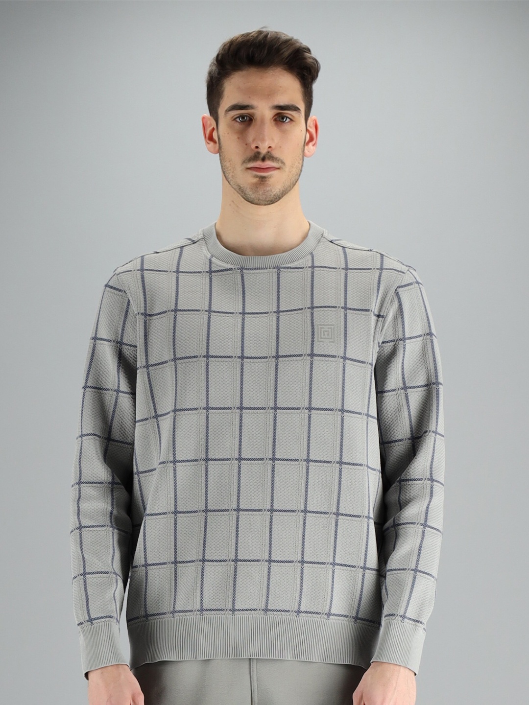 

FREESOUL Men Grey Checked Sweatshirt