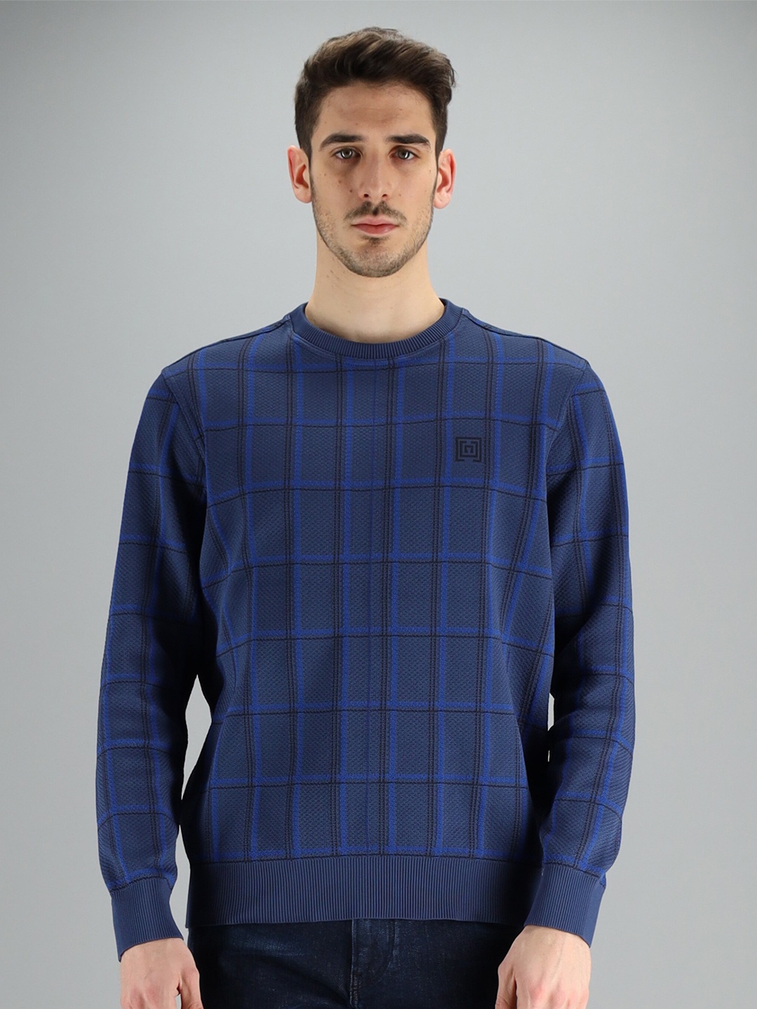 

FREESOUL Men Blue Checked Sweatshirt