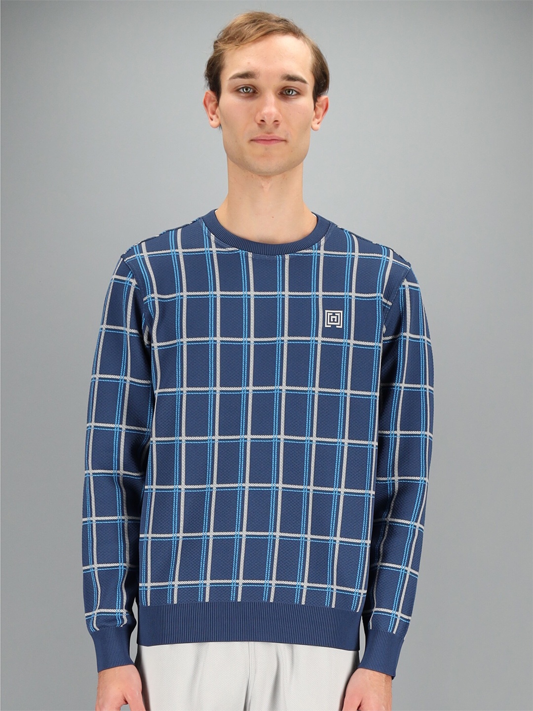 

FREESOUL Men Blue Checked Sweatshirt