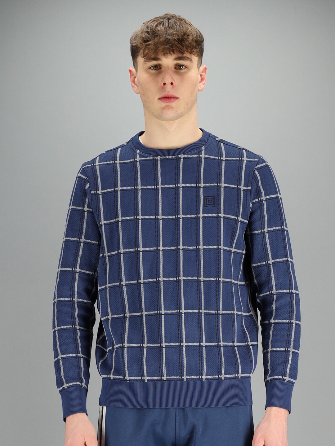 

FREESOUL Men Blue Checked Sweatshirt