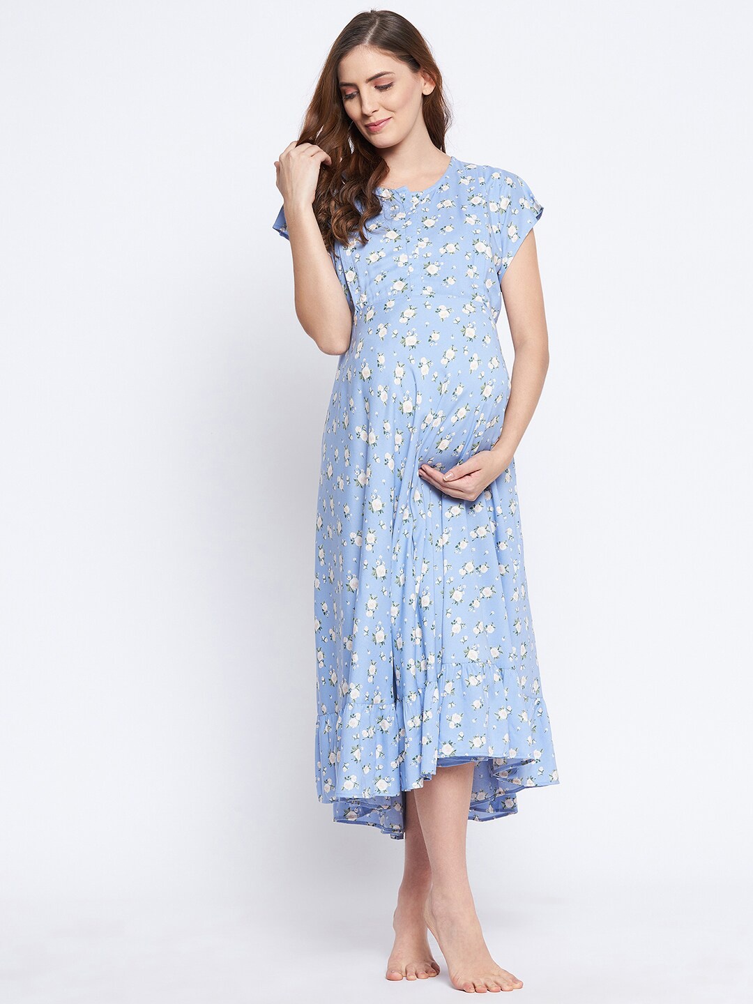 

Hypernation Blue Printed Maternity Nightdress