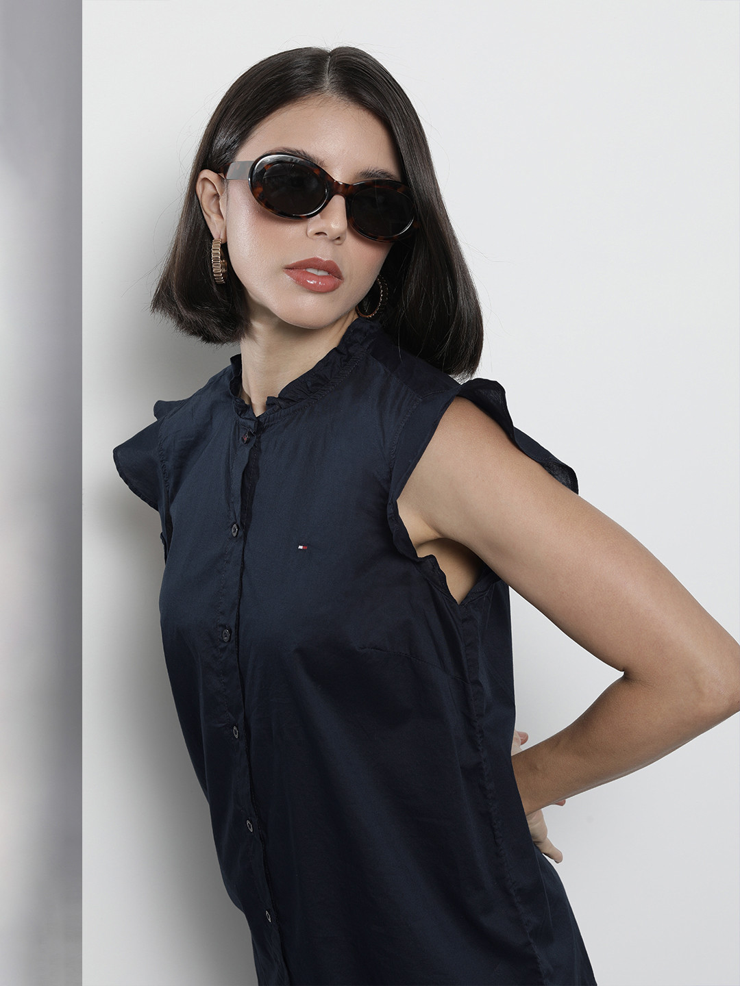 

Tommy Hilfiger Women Navy Blue Solid Opaque Pure Cotton Casual Shirt