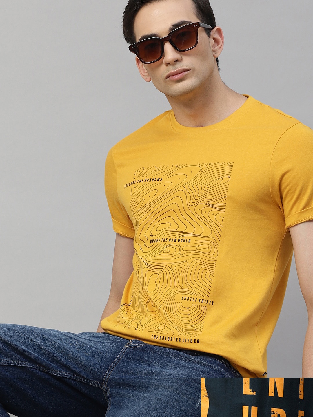 

Roadster Men Pack Of 2 Printed Pure Cotton T-shirts, Yellow