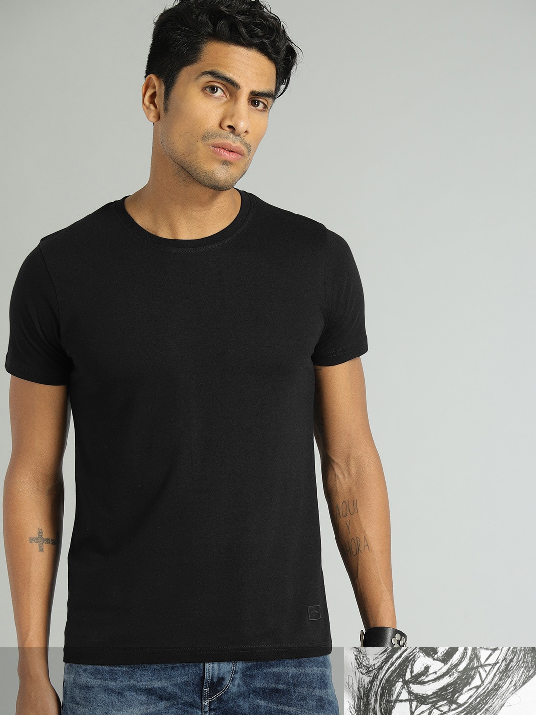 

Roadster Men Pack of 2 Round Neck T-shirt, Black