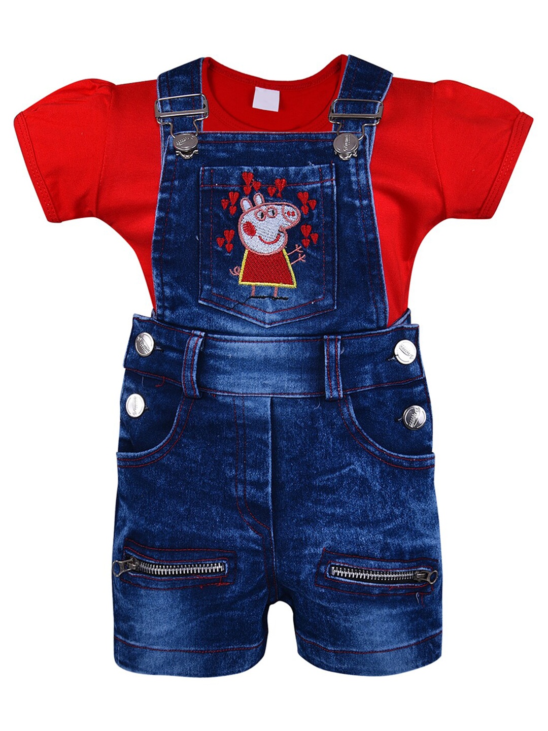 

Wish Karo Girls Red & Blue Peppa Pig T-shirt with Dungaree