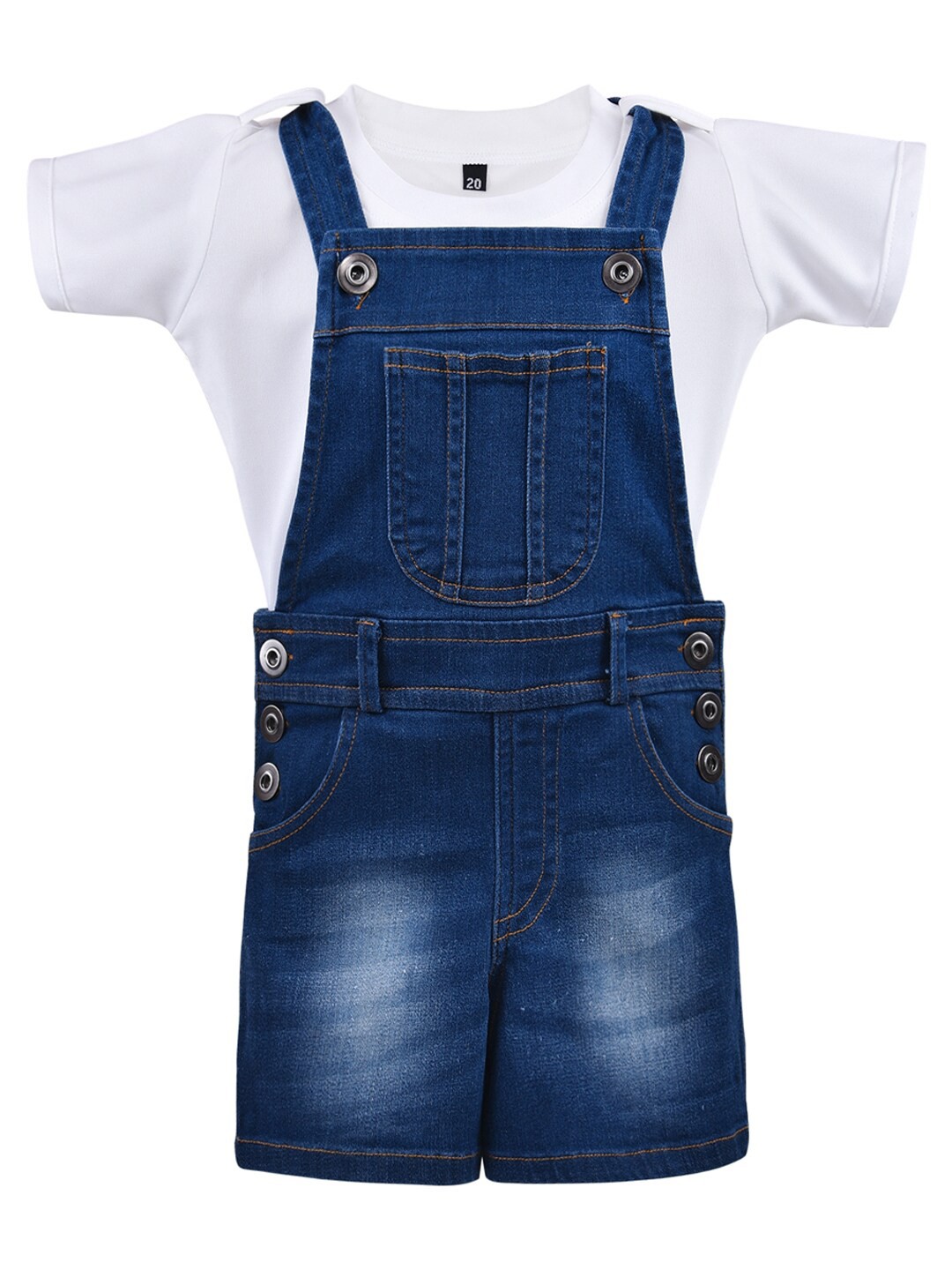 

Wish Karo Girls Blue & White T-shirt with Dungaree