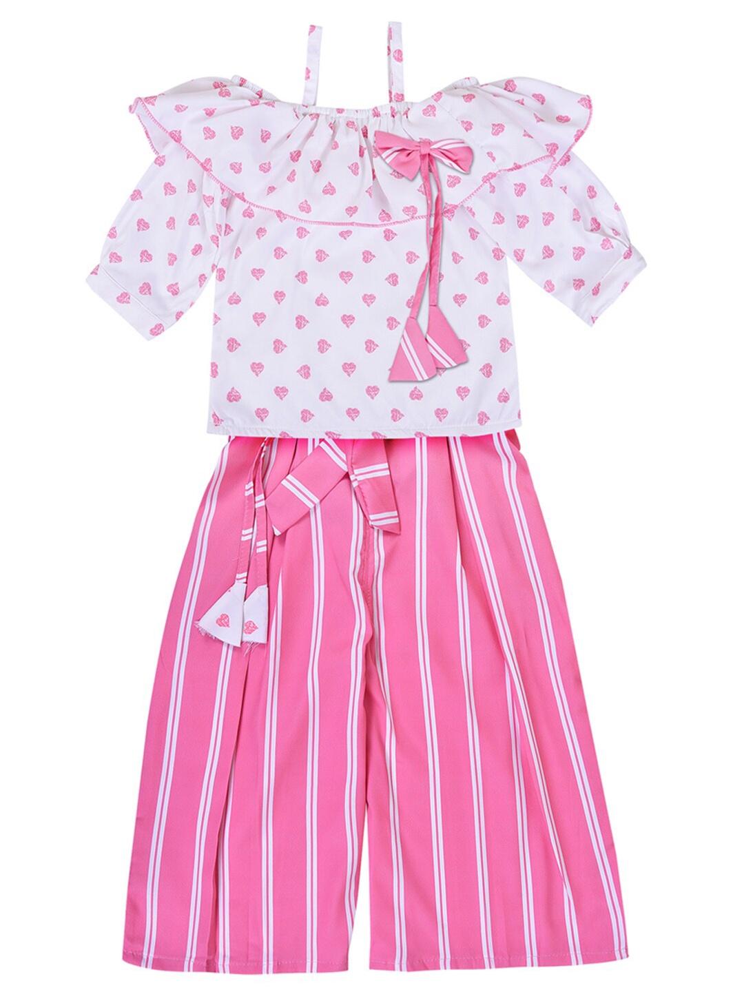 

Wish Karo Girls Pink & White Printed Top with Shorts