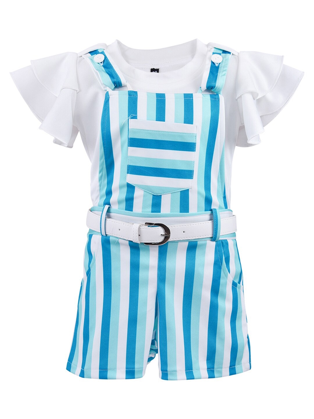 

Wish Karo Girls Blue & White Top with Dungaree