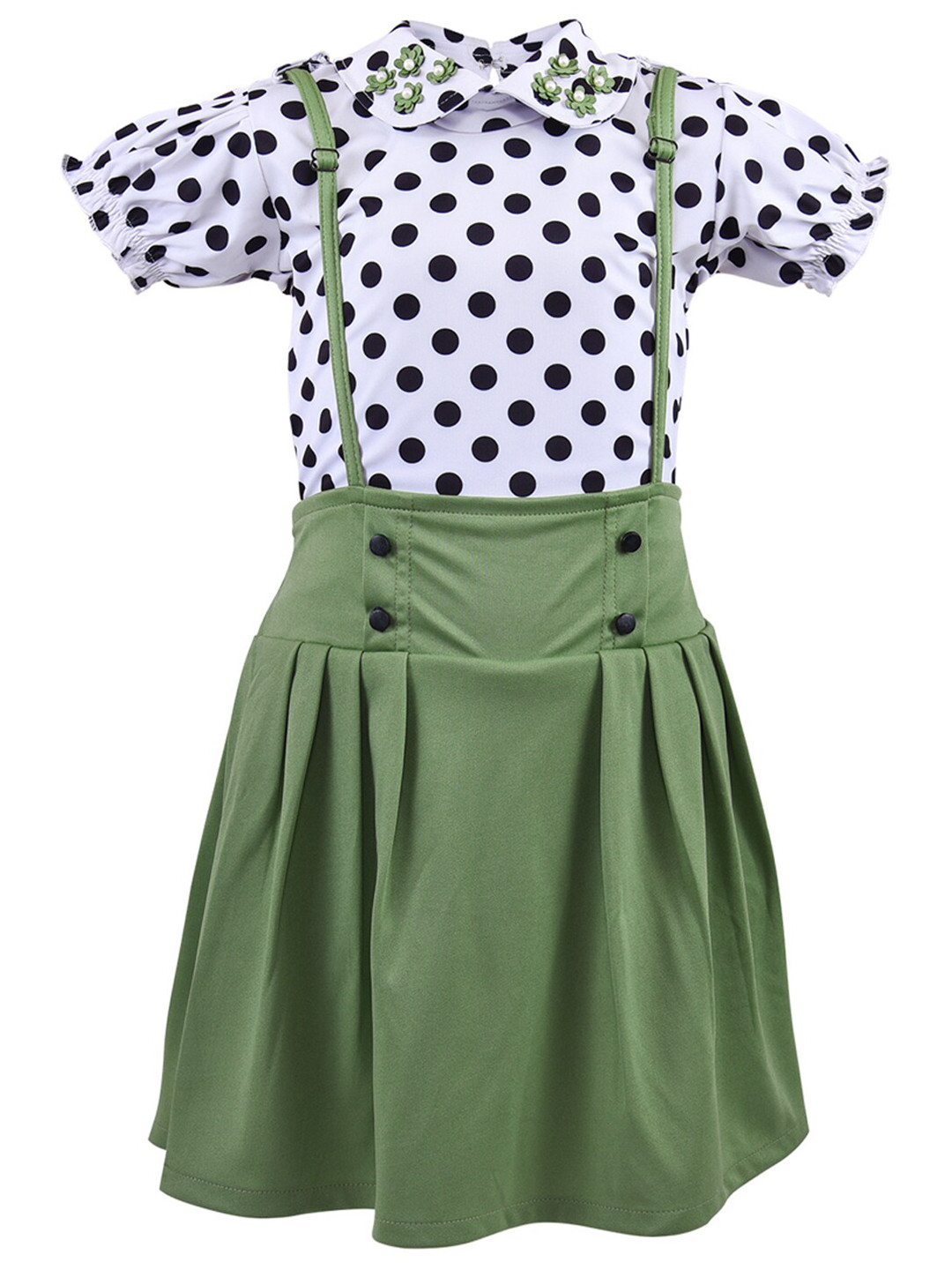 

Wish Karo Girls Green & White Printed Top with Skirt