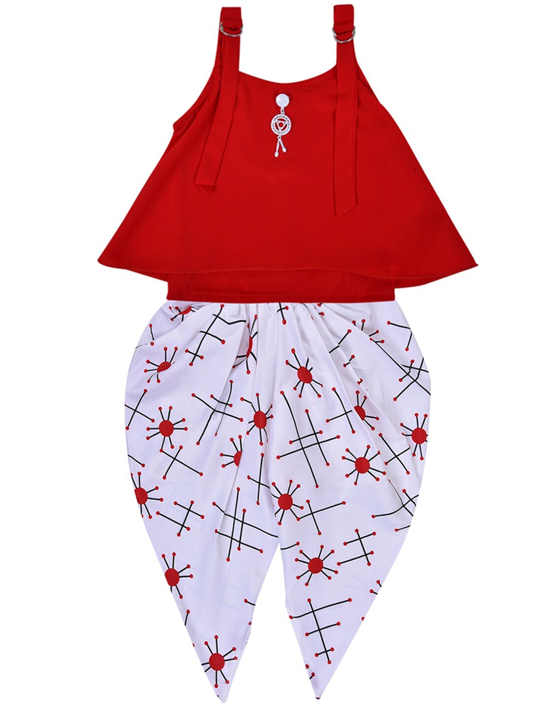 

Wish Karo Girls Red & White Top with Dhoti Pants