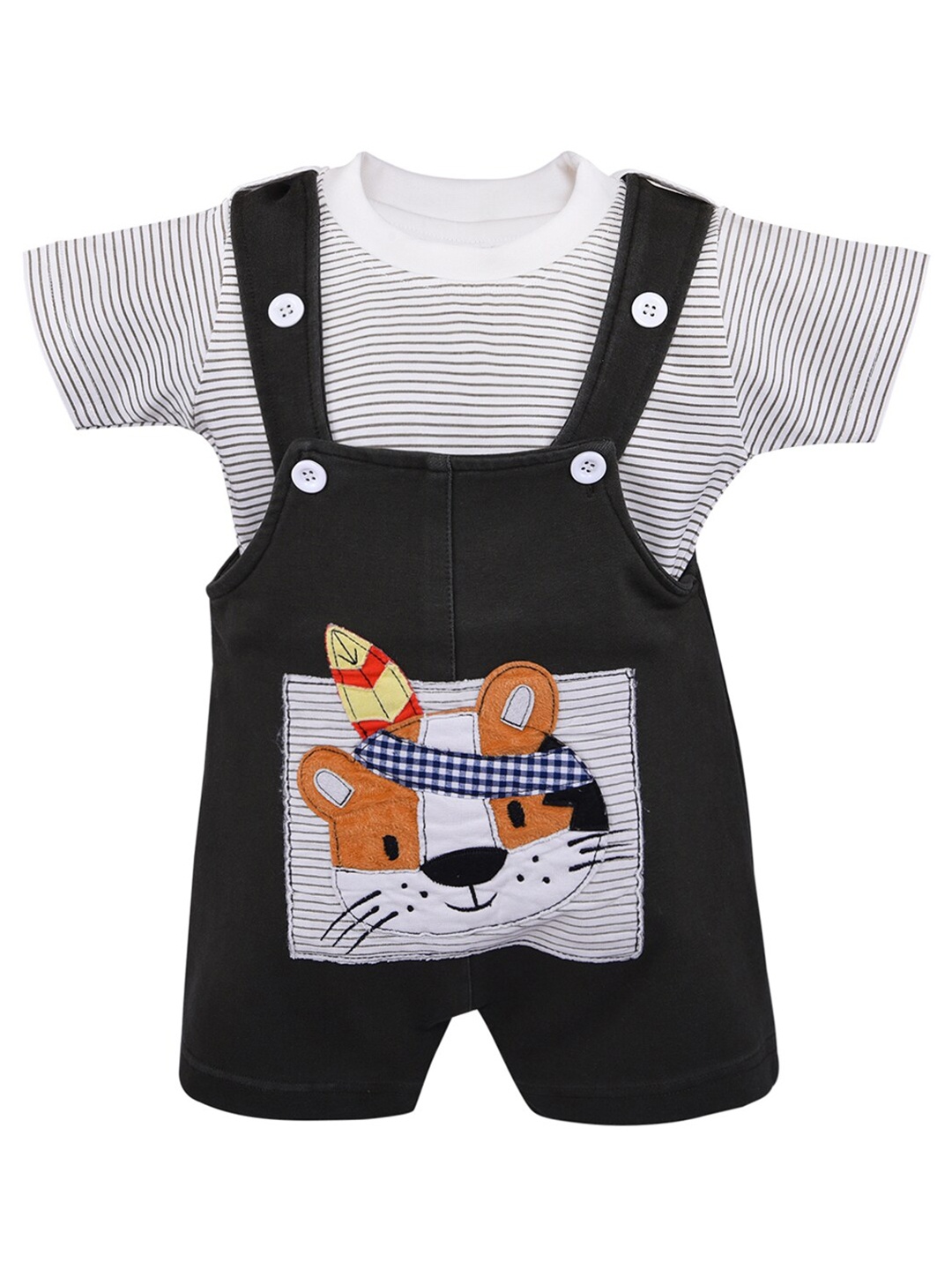 

Wish Karo Boys Black & White Printed T-shirt with Dungaree